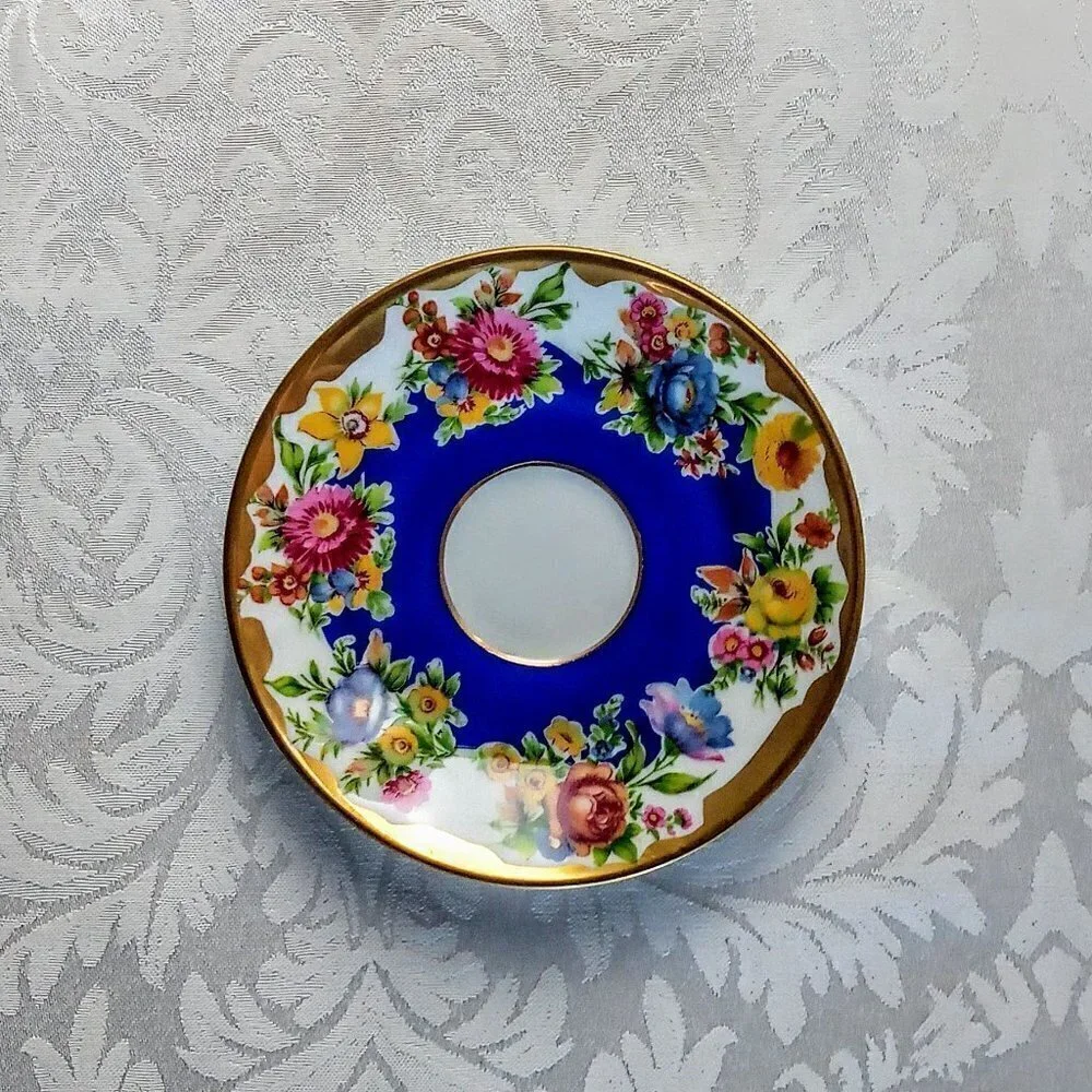 Bavaria Waldershof 22K Gold Blue Floral Saucer